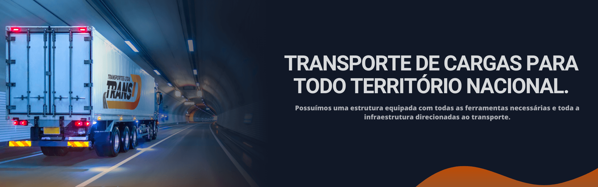Duas carretas na estrada com um titulo acima: "transportes de cargas para todo o território nacional "