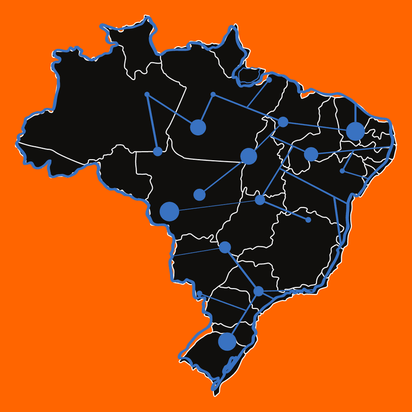 Mapa do brasil com as regiões onde a empresa TransD atua